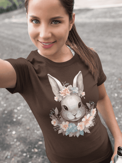 Damen T-Shirt mit Blumen Hase Motiv "Boho Bunny" - Mindprints Design
