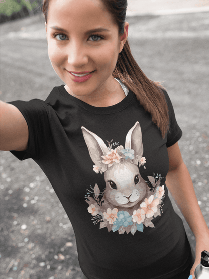 Damen T-Shirt mit Blumen Hase Motiv "Boho Bunny" - Mindprints Design