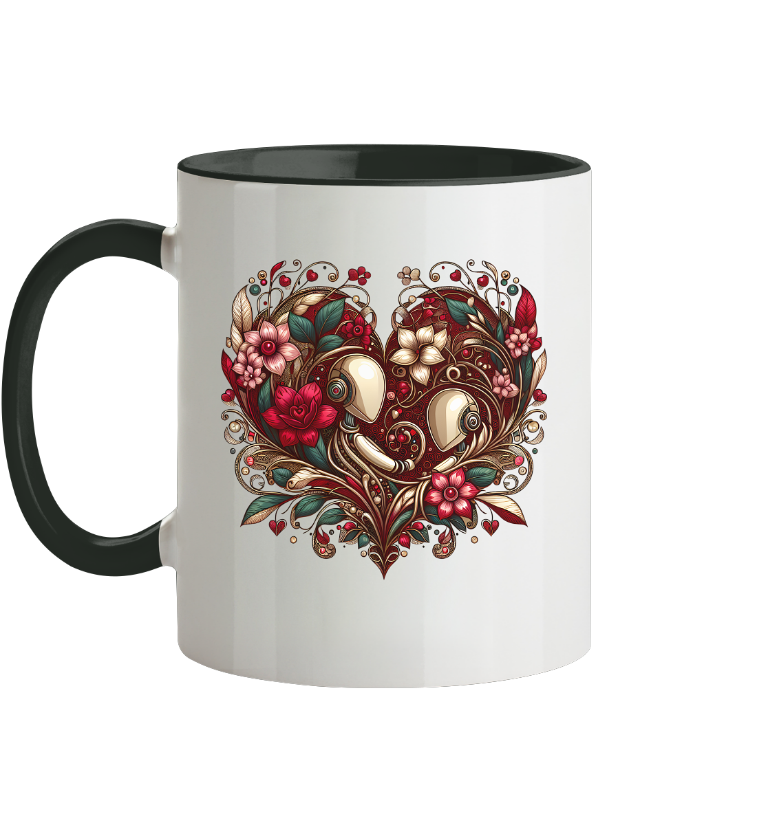 Zweifarbige Tasse mit Herzmotiv "Amoure Botanicals" - Mindprints Design