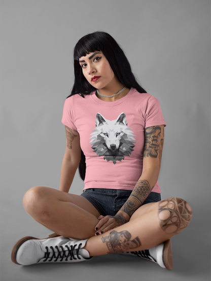 Damen T-Shirt mit Wolfmotiv "Polygon Weißer Wolf" - Mindprints Design