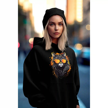 Damen Hoodie mit Katzenmotiv "Cool Cat" - Mindprints Design