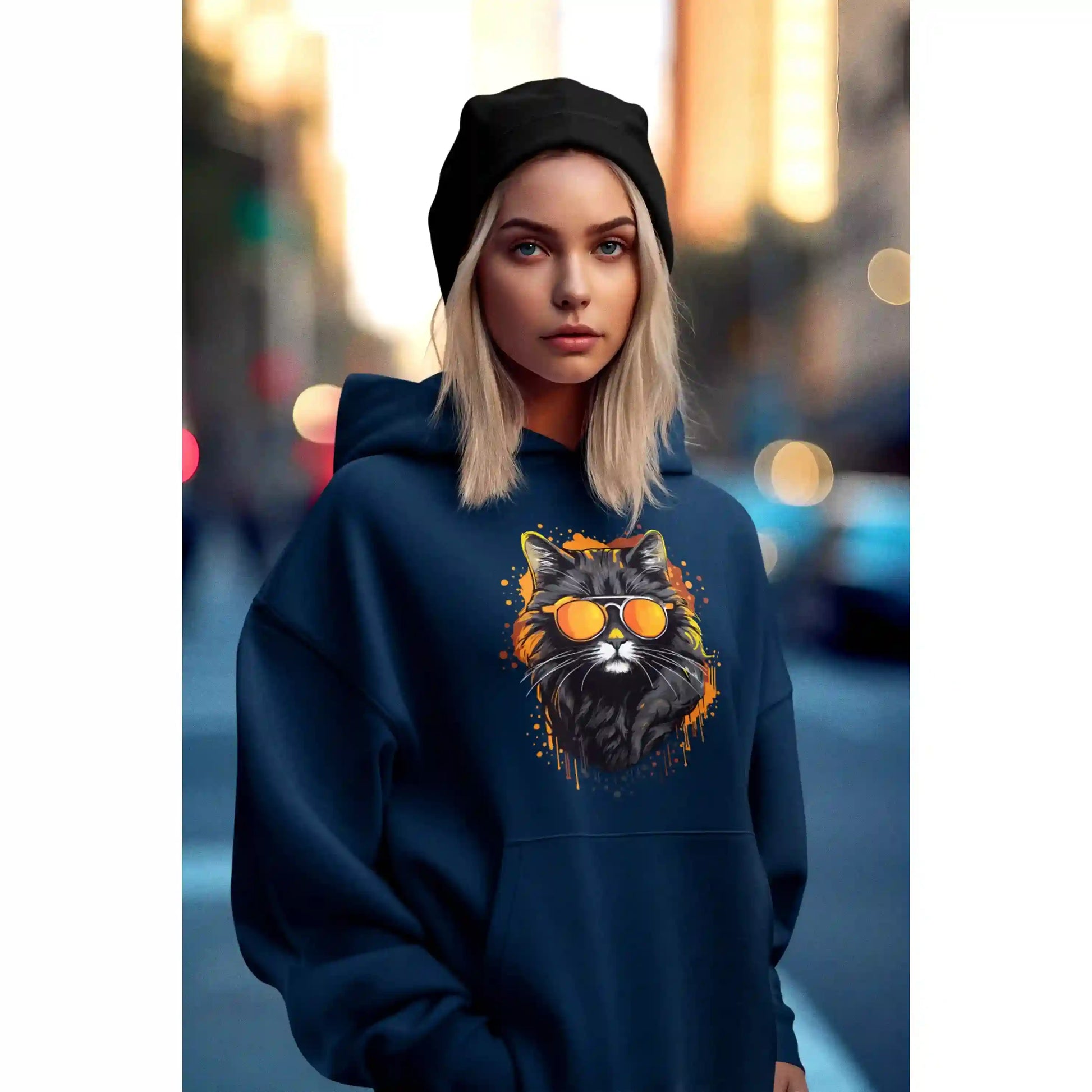 Damen Hoodie mit Katzenmotiv "Cool Cat" - Mindprints Design