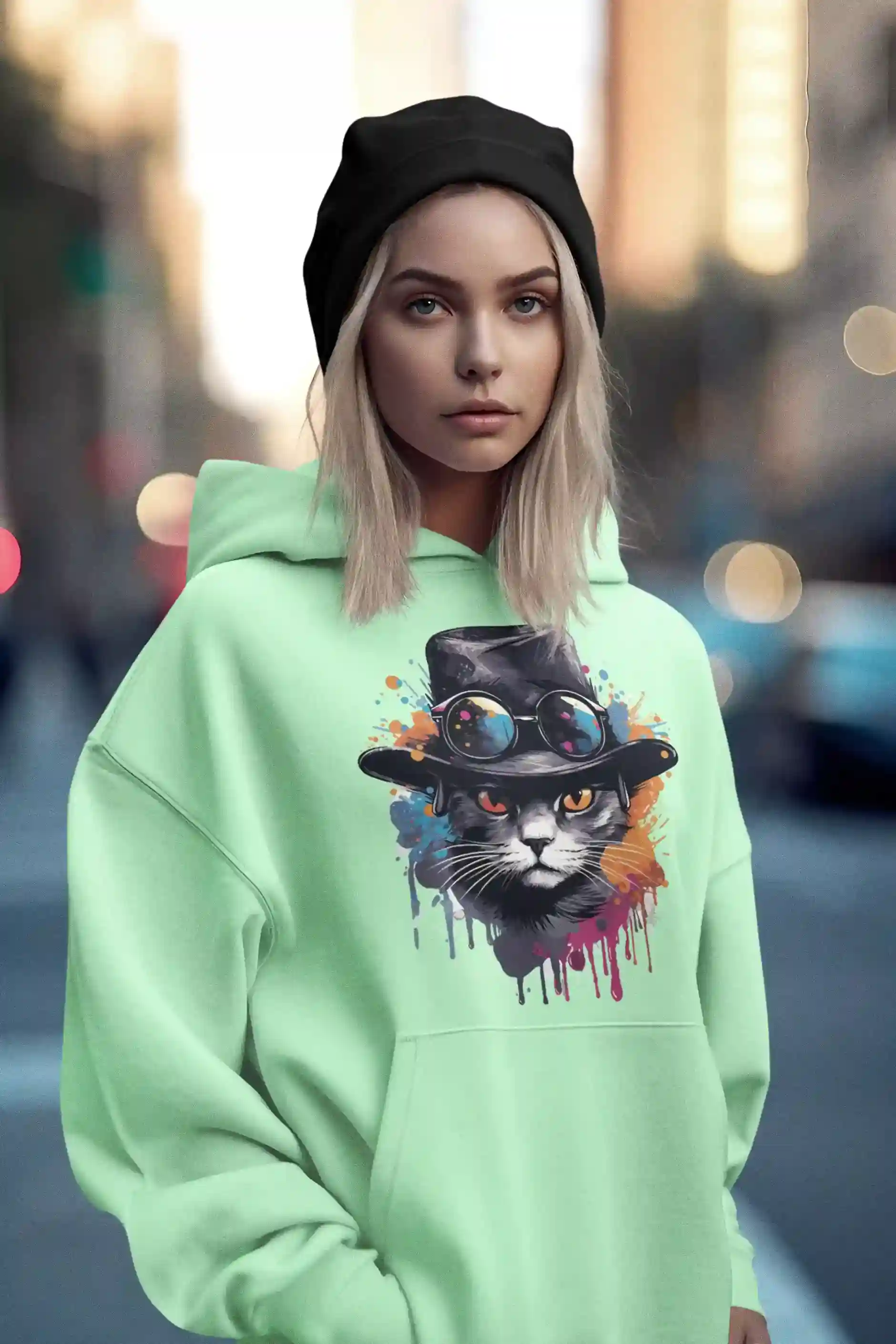 Damen Hoodie mit Katzenmotiv "Splash Cat" - Mindprints Design