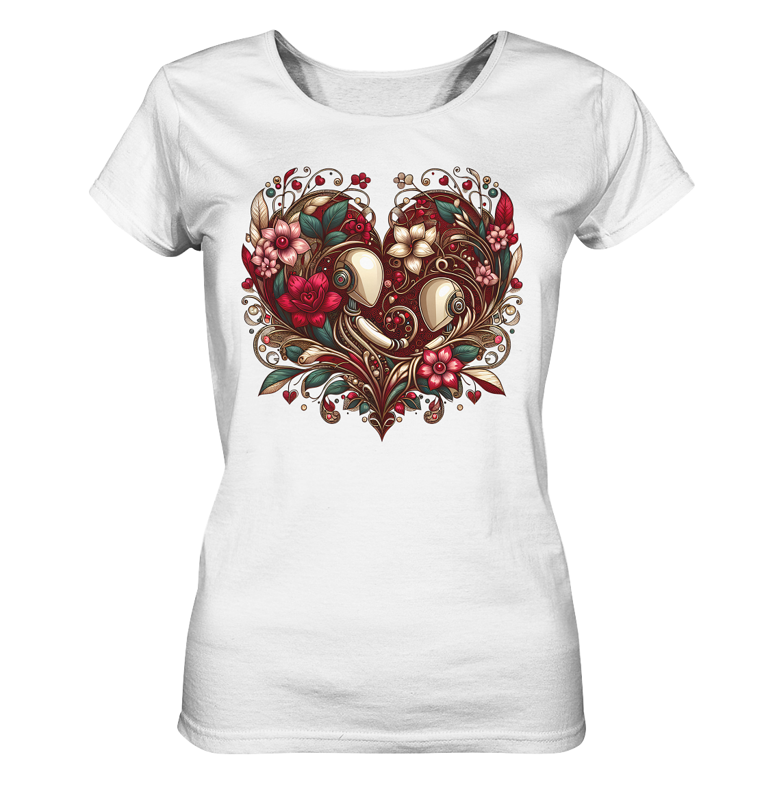 Damen T-Shirt mit Herzmotiv "Amoure Botanicals" - Mindprints Design