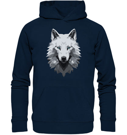 Unisex Bio-Hoodie mit Wolfmotiv "Polygon Weißer Wolf" - Mindprints Design