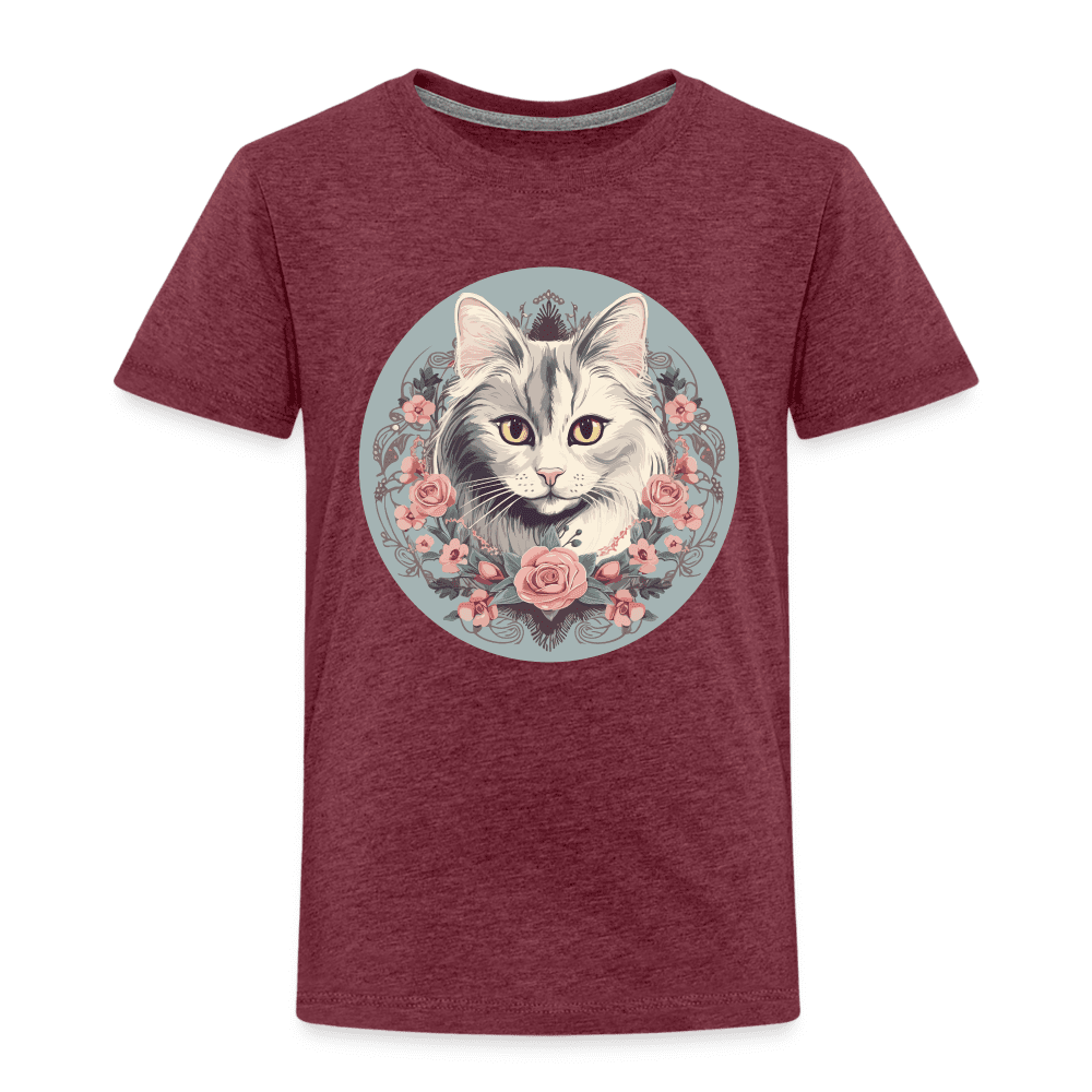 Romantic Cat - Kinder T-Shirt - Bordeauxrot meliert