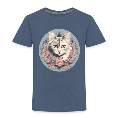 Romantic Cat - Kinder T-Shirt - Blau meliert